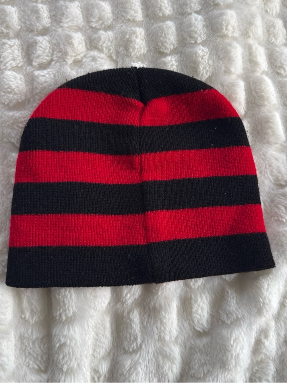 Kids Red and Black Striped Knit Beanie